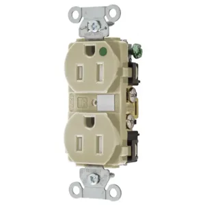 HUBBELL WIRING DEVICE-KELLEMS 8200IVTRA Duplex Receptacle, 2-Pole, 3-Wire Grounding, 15A, 125V, Ivory | BD4JRF