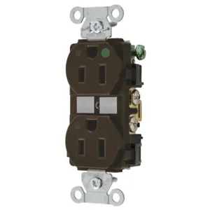 HUBBELL WIRING DEVICE-KELLEMS 8200L Duplex Receptacle, Led Indicator, 2-Pole, 3-Wire Grounding, 15A, 125V, Brown | BD4FBR