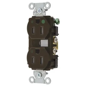 HUBBELL WIRING DEVICE-KELLEMS 8200LTRA Duplex Receptacle, Led Indicator, 15A, 125V, 2-Pole, 3-Wire Grounding, Brown | BD4KTP