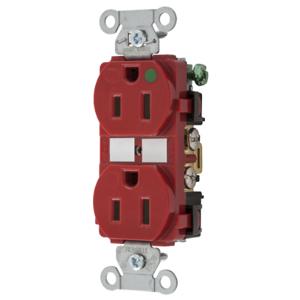 HUBBELL WIRING DEVICE-KELLEMS 8200RED Duplex Receptacle, 15A, 125V, 2-Pole, 3-Wire Grounding, Red | BD4GGT