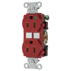 HUBBELL WIRING DEVICE-KELLEMS 8200REDL Duplex Receptacle, Led Indicator, 15A, 125V, 2-Pole, 3-Wire Grounding, Red | BD3RTA