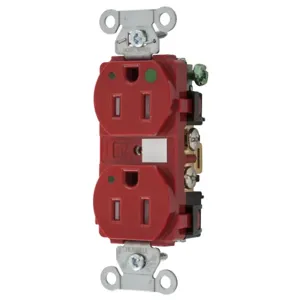 HUBBELL WIRING DEVICE-KELLEMS 8200REDLTRA Duplex Receptacle, Led Indicator, 15A, 125V, 2-Pole, 3-Wire Grounding, Ivory | BD3XKG