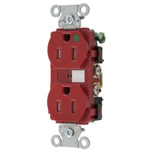 HUBBELL WIRING DEVICE-KELLEMS 8200REDTRA Receptacle, Commercial, Standard Duplex, Flush Mount, 15A, 125V AC, Red | BD3XKH 49YK82