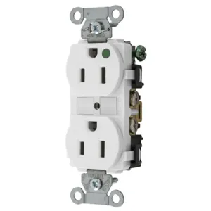 HUBBELL WIRING DEVICE-KELLEMS 8200WHI Duplex Receptacle, 15A, 125V, 2-Pole, 3-Wire Grounding, White | BD4PUY