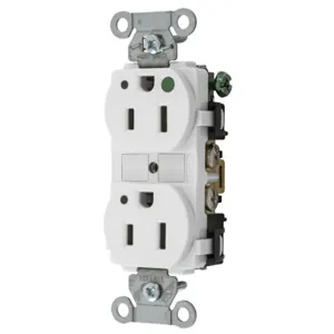 HUBBELL WIRING DEVICE-KELLEMS 8200WL Duplex Receptacle, Led Indicator, 15A, 125V, 2-Pole, 3-Wire Grounding, White | BD3ZKU