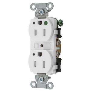 HUBBELL WIRING DEVICE-KELLEMS 8200WLTRA Duplex Receptacle, Led Indicator, 15A, 125V, 2-Pole, 3-Wire Grounding, White | BD4DRK