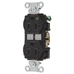 HUBBELL WIRING DEVICE-KELLEMS 8300BKL Duplex Receptacle, Led Indicator, 20A, 125V, 2-Pole, 3-Wire Grounding, Black | BD4DRL