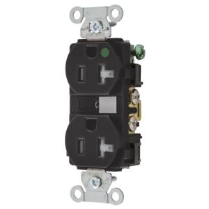 HUBBELL WIRING DEVICE-KELLEMS 8300BKLTRA Duplex Receptacle, Led Indicator, 20A, 125V, 2-Pole, 3-Wire Grounding, Black | BD4HPC