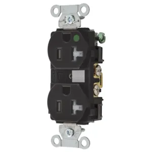 HUBBELL WIRING DEVICE-KELLEMS 8300BKLTRA Duplex Receptacle, Led Indicator, 20A, 125V, 2-Pole, 3-Wire Grounding, Black | BD4HPC