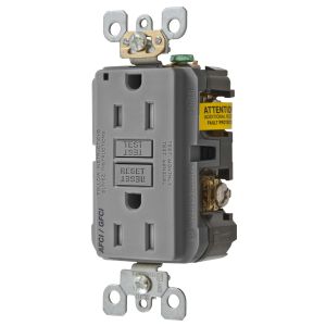 HUBBELL WIRING DEVICE-KELLEMS AFGF15TRGY Afci Receptacle, 15A, Gray | BD4KTY