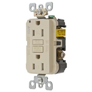 HUBBELL WIRING DEVICE-KELLEMS AFR15TRI Receptacle, Commercial, Standard Duplex, Flush Mount, 15A, 125V AC, Ivory | BD4HPL 49YL24