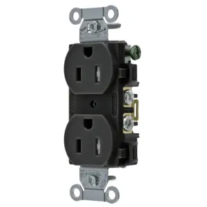 HUBBELL WIRING DEVICE-KELLEMS BR15BLKTR Straight Receptacle, Duplex, 15A 125V, Black | AC2AJV 2HDZ2