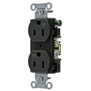 HUBBELL WIRING DEVICE-KELLEMS BR15BLKWR Straight Receptacle, Duplex, 15A 125V, Black | AC2AKF 2HEA3