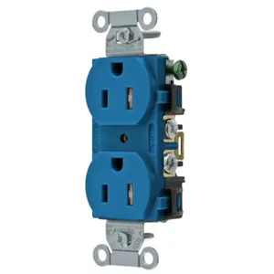 HUBBELL WIRING DEVICE-KELLEMS BR15BLTR Straight Receptacle, Duplex, 15A 125V, Blue | BC9CCA