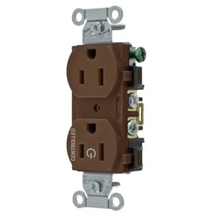 HUBBELL WIRING DEVICE-KELLEMS BR15C1 Straight Receptacle, 15A 125V, 2P - 3W Grounding, Brown | BD4NDY