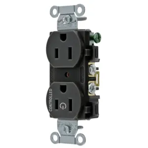 HUBBELL WIRING DEVICE-KELLEMS BR15C1BLK Straight Receptacle, 15A 125V, 2P - 3W Grounding, Black | BD3TEB