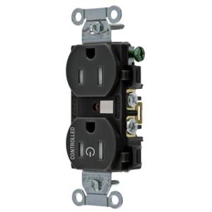 HUBBELL WIRING DEVICE-KELLEMS BR15C1BLKTR Straight Receptacle, Duplex, 1/2 Load Controlled, 15A 125V, B And S Wired, Black | CE6QRH