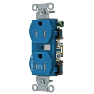 HUBBELL WIRING DEVICE-KELLEMS BR15C1BLTR Straight Receptacle, Duplex, 1/2 Load Controlled, 15A 125V, B And S Wired, Blue | CE6QRJ