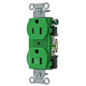 HUBBELL WIRING DEVICE-KELLEMS BR15C1GN Straight Receptacle, 15A 125V, 2P - 3W Grounding, Green | BD4CPB