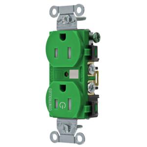 HUBBELL WIRING DEVICE-KELLEMS BR15C1GNTR Straight Receptacle, Duplex, 1/2 Load Controlled, 15A 125V, B And S Wired, Green | CE6QRK