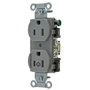 HUBBELL WIRING DEVICE-KELLEMS BR15C1GRY Straight Receptacle, 15A 125V, 2P - 3W Grounding, Gray | BD4NDZ