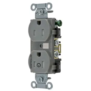 HUBBELL WIRING DEVICE-KELLEMS BR15C1GRYTR Straight Receptacle, Duplex, 1/2 Load Controlled, 15A 125V, B And S Wired, Gray | CE6QRL