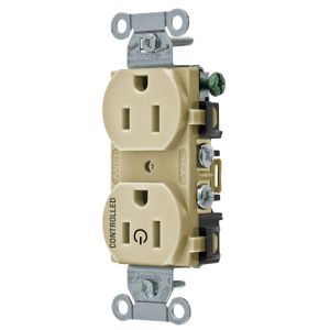 HUBBELL WIRING DEVICE-KELLEMS BR15C1I Straight Receptacle, 15A 125V, 2P - 3W Grounding, Ivory | BD4NRQ