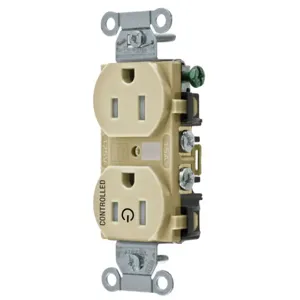 HUBBELL WIRING DEVICE-KELLEMS BR15C1ITR Straight Receptacle, Duplex, 1/2 Load Controled, 15A 125V, B And S Wired, Ivory | CE6QRM