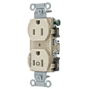 HUBBELL WIRING DEVICE-KELLEMS BR15C1LA Straight Receptacle, 15A 125V, 2P - 3W Grounding, Light Almond | BD4HPW