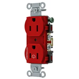 HUBBELL WIRING DEVICE-KELLEMS BR15C1R Straight Receptacle, 15A 125V, 2P - 3W Grounding, Red | CE6QRP