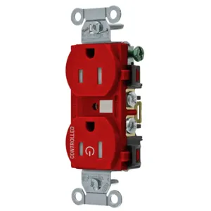 HUBBELL WIRING DEVICE-KELLEMS BR15C1RTR Straight Receptacle, Duplex, 1/2 Load Controlled, 15A 125V, B And S Wired, Red | CE6QRQ