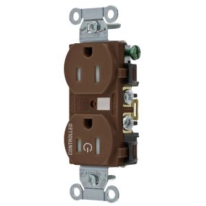 HUBBELL WIRING DEVICE-KELLEMS BR15C1TR Straight Receptacle, Duplex, 1/2 Load Controlled, 15A 125V, B And S Wired, Brown | CE6QRR