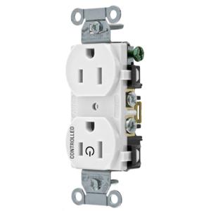 HUBBELL WIRING DEVICE-KELLEMS BR15C1WHI Straight Receptacle, 15A 125V, 2P - 3W Grounding, 5-15R, White | BD4FCE