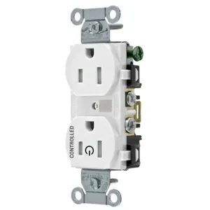 HUBBELL WIRING DEVICE-KELLEMS BR15C1WHITR Straight Receptacle, 15A, 125V, 2P - 3W, White | CE6QRT