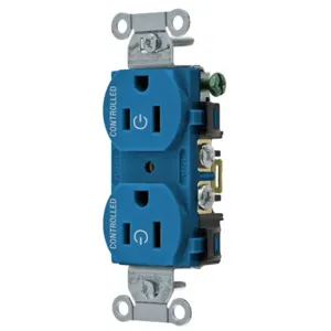 HUBBELL WIRING DEVICE-KELLEMS BR15C2BL Straight Receptacle, 15A 125V, 2P - 3W Grounding, 5-15R, Blue | CE6QRU