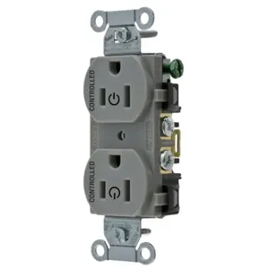 HUBBELL WIRING DEVICE-KELLEMS BR15C2GRY Straight Receptacle, 15A 125V, 2P - 3W Grounding, 5-15R, Gray | BD4MQE