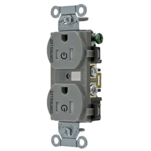 HUBBELL WIRING DEVICE-KELLEMS BR15C2GRYTR Straight Receptacle, 15A 125V, 2P - 3W Grounding, 5-15R, Gray | CE6QRY