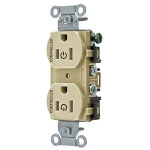 HUBBELL WIRING DEVICE-KELLEMS BR15C2I Straight Receptacle, 15A 125V, 2P - 3W Grounding, 5-15R, Ivory | BD4NEA