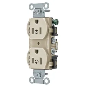 HUBBELL WIRING DEVICE-KELLEMS BR15C2LA Straight Receptacle, 15A 125V, 2P - 3W Grounding, 5-15R, Light Almond | BD3UGM