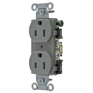 HUBBELL WIRING DEVICE-KELLEMS BR15GRY Straight Receptacle, Duplex, 15A 125V, Gray, 1 Pk | AC2AJJ 2HDX1