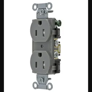 HUBBELL WIRING DEVICE-KELLEMS BR15GRYTR Straight Receptacle, Duplex, 2-Pole 3- Wire Grounding, 15A 125V, Gray, 1 Pk | AC2AJW 2HDZ3