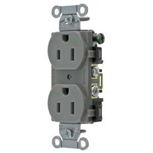 HUBBELL WIRING DEVICE-KELLEMS BR15GRYWR Straight Receptacle, Duplex, 15A 125V, Gray, 1 Pk | AC2AKG 2HEA4