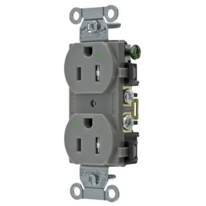 HUBBELL WIRING DEVICE-KELLEMS BR15GRYWRTR Straight Receptacle, Duplex, 15A 125V, Gray, 1 Pk | AC2AKR 2HEC5