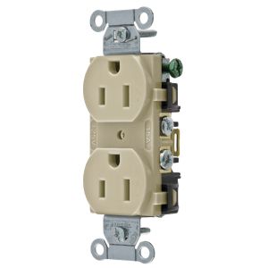 HUBBELL WIRING DEVICE-KELLEMS BR15I Straight Receptacle, Duplex, 15A 125V, Ivory, 1 Pk | AC2AJK 2HDX2