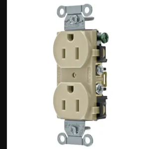 HUBBELL WIRING DEVICE-KELLEMS BR15I Straight Receptacle, Duplex, 15A 125V, Ivory, 1 Pk | AC2AJK 2HDX2