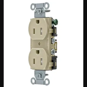 HUBBELL WIRING DEVICE-KELLEMS BR15ITR Straight Receptacle, Duplex, 15A 125V, Ivory, 1 Pk | AC2AJX 2HDZ4