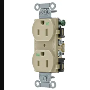 HUBBELL WIRING DEVICE-KELLEMS BR15IWR Straight Receptacle, Duplex, 15A 125V, Ivory, 1 Pk | AC2AKH 2HEA5