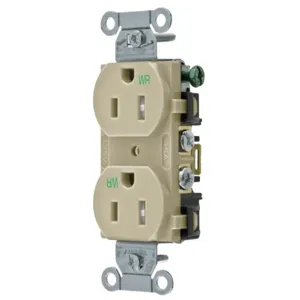 HUBBELL WIRING DEVICE-KELLEMS BR15IWRTR Straight Receptacle, Duplex, 15A, 125V, Ivory, 1 Pk | AC2AKT 2HEC6