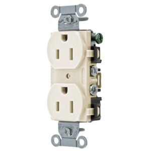 HUBBELL WIRING DEVICE-KELLEMS BR15LA Straight Receptacle, Duplex, 15A 125V, Light Almond, 1 Pk | BC8GRG