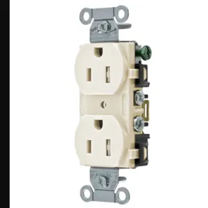 HUBBELL WIRING DEVICE-KELLEMS BR15LATR Straight Receptacle, Duplex, 15A 125V, Light Almond, 1 Pk | BC7ZEF